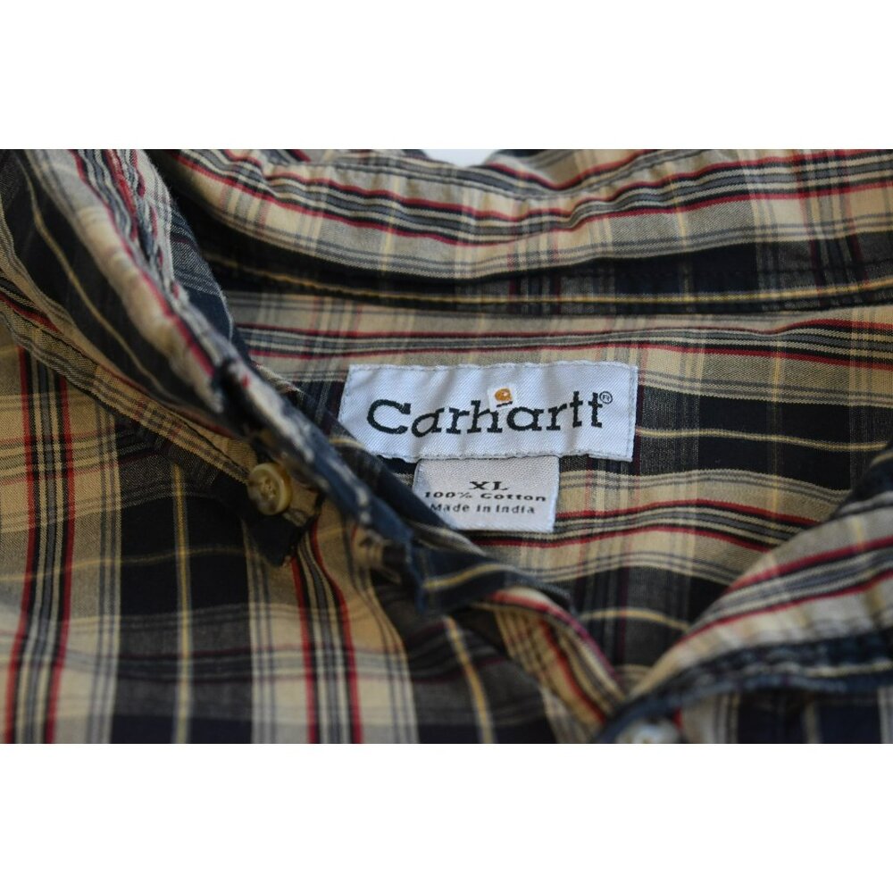 Carhartt XL Plaid Button Down Shirt Flannel Mens 100% Cotton Pocket Long Sleeve - Picture 2 of 7